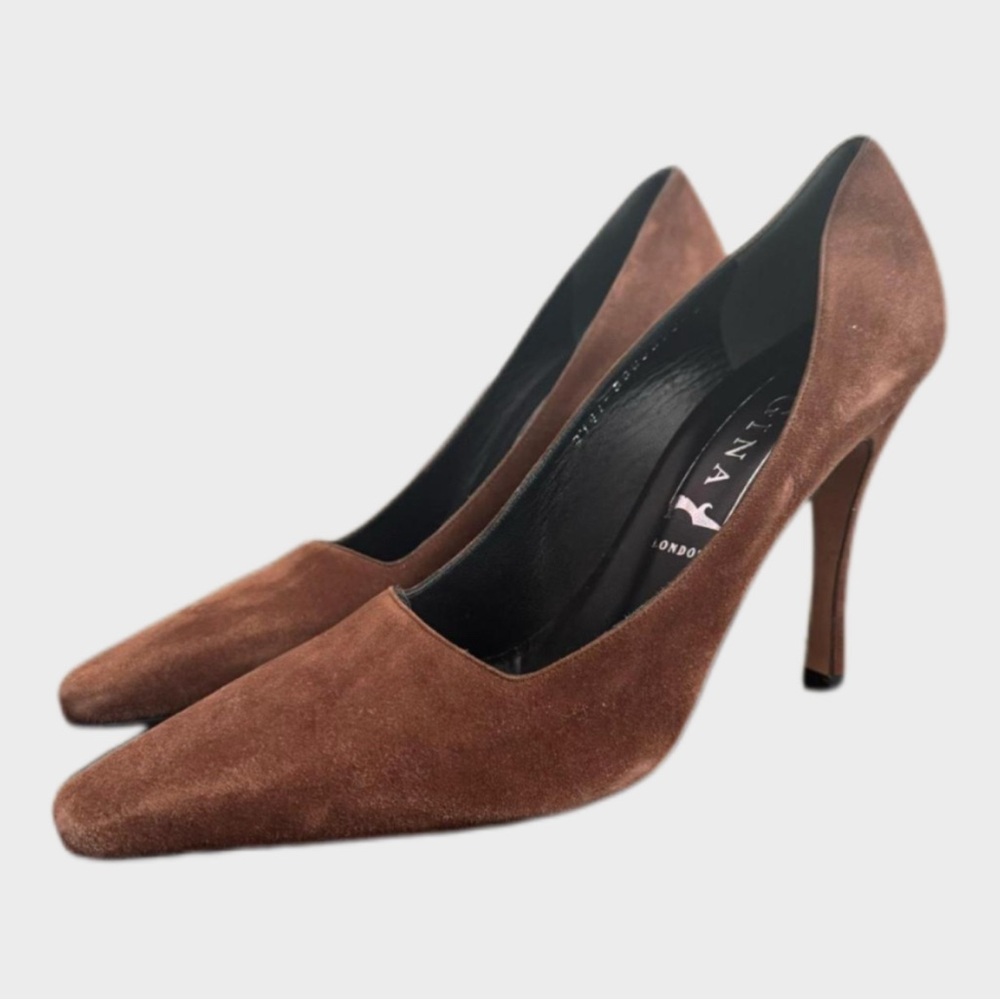 Brown Suede Stiletto Heels with Pointed Toe